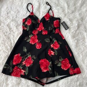 Floral Black and Red Romper
